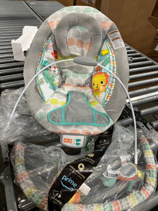 Photo 2 of Bright Starts Comfy Baby Bouncer Soothing Vibrations Infant Seat - Taggies, Music, Removable -Toy Bar, 0-6 Months Up to 20 lbs (Whimsical Wild)
