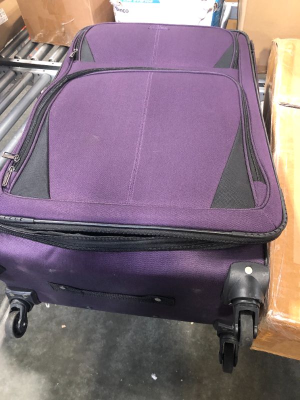 Photo 3 of **USED WITH BROKEN HANDLE** Traveler's Choice Lares Softside Expandable Luggage with Spinner Wheels, Purple, Checked 26-Inch
