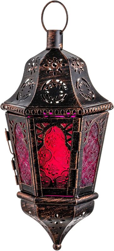 Photo 1 of DECORKEY Ramadan Candle Lantern Decorative, Moroccan Style Vintage Decorative Hanging Lantern for Home Outdoor Patio, Metal Christmas Candle Holders (Purple)