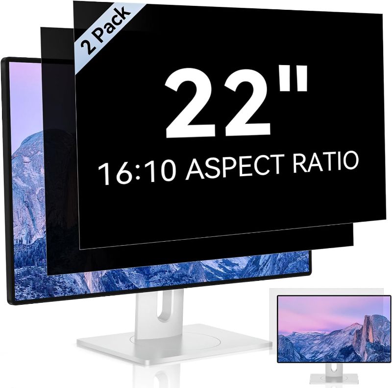 Photo 1 of [2 Pack] 22 Inch Computer Privacy Screen for 16:10 Aspect Ratio Widescreen Monitor, Eye Protection Anti Glare Blue Light Computer Monitor Privacy Filter, Removable Anti-Scratch 22in Protector Film