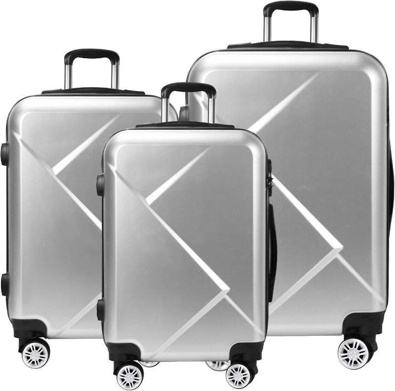 Photo 1 of ****CARRY ON ONLY*** Tiktun Luggage Sets,PC+ABS Hardshell Lightweight Durable Spinner Wheels Suitcase, Silver, 3-Piece (20"/24"/28") 3-Piece Set (20"/24"/28") Silver