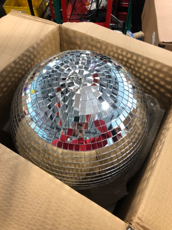 Photo 2 of 16 Inch Large Disco Ball Decorations, 70's 80's 90's Silver Rotating Glass Mirror Ball with Hanging Ring, for Bar DJ Club Stage Lighting Holiday Christmas Party Birthday Wedding Home Business Events…