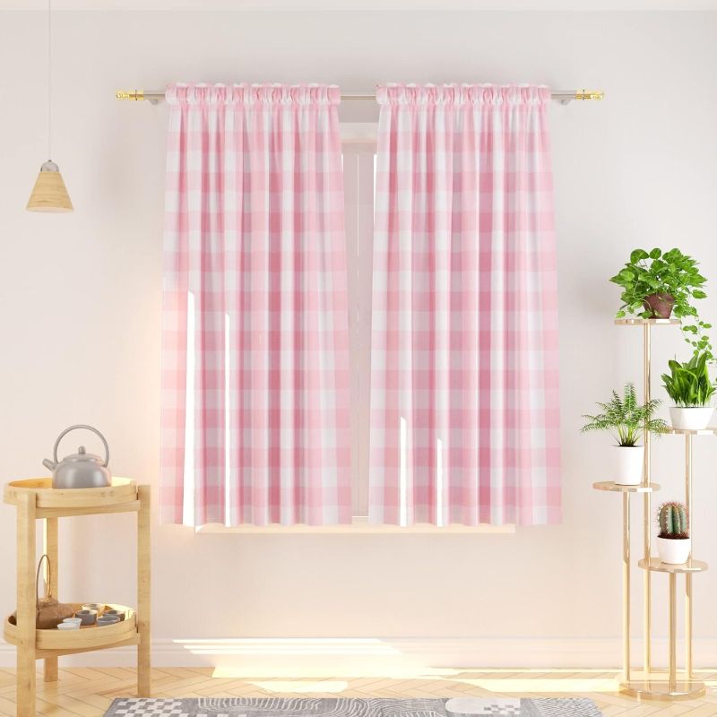 Photo 1 of 2 Pack Pink Gingham Tablecloth Rectangular Pink and White Checkered Tablecloths Disposable Plastic Pink Plaid Table Cover for Parties, Outdoor Picnic, Birthday, Wedding, Camping 54 × 108 Inch