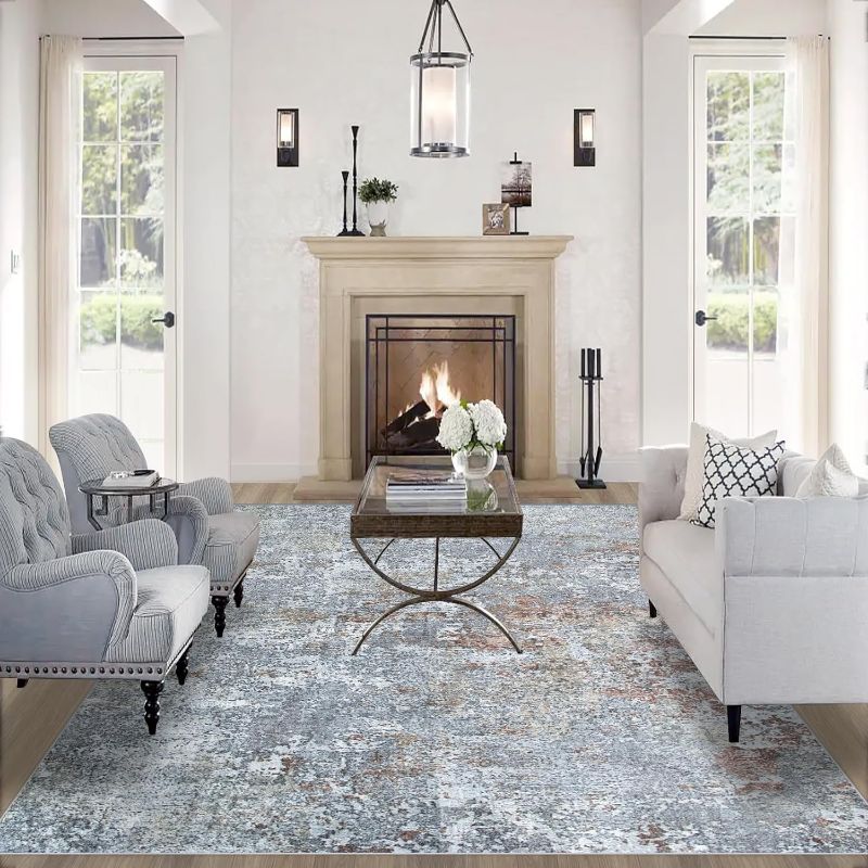 Photo 1 of Area Rugs 9x12 Living Room: Large Machine Washable Area Rug with Non Slip Backing Non Shedding Abstract Stain Resistant Carpet for Bedroom Dining Room Nursery Home Office - Gray
