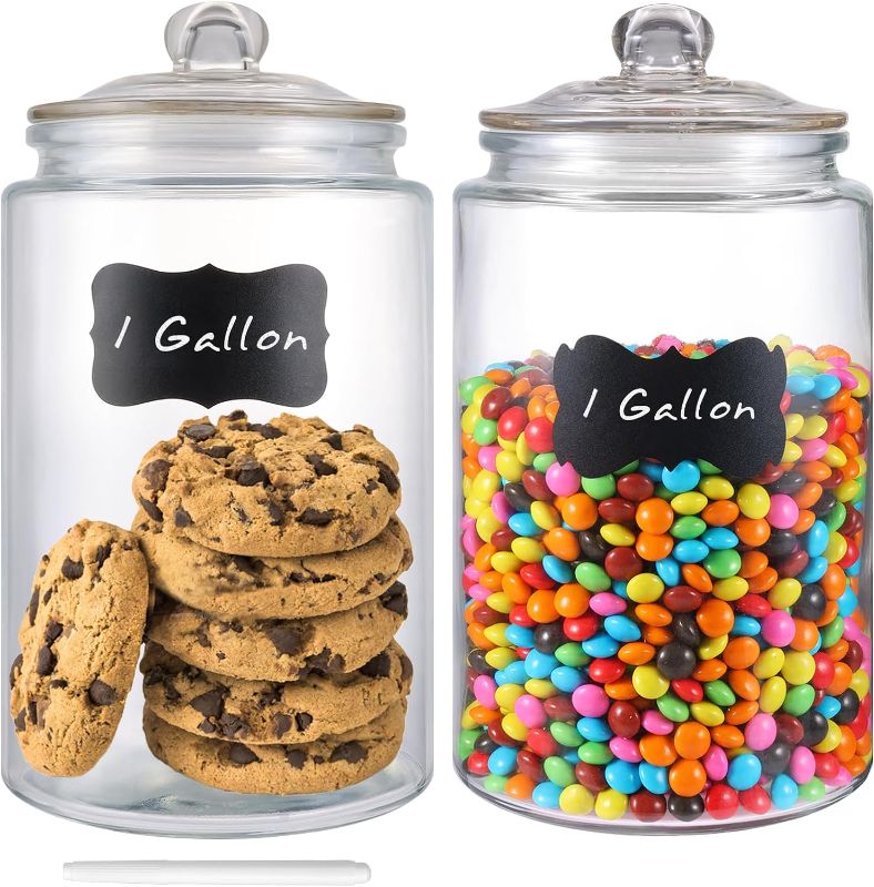 Photo 1 of 2 Pcs 1 Gallon Glass Food Storage Jars, Wide Mouth Glass Jar with Airtight Lid, Cookie Jar & Candy Jar,Large Glass Container for Flour, Sugar, Coffee, Laundry Room Storage jar

