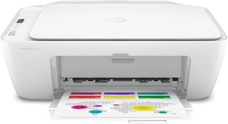 Photo 1 of HP DeskJet 2755e Wireless Color All-in-One Printer with bonus 6 months Instant Ink (26K67A), white