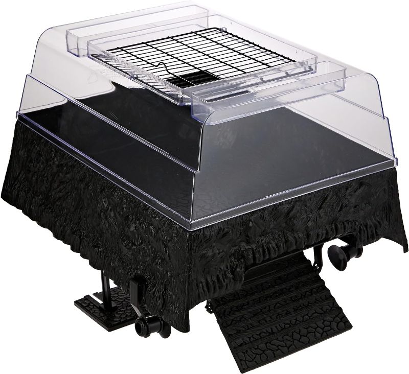 Photo 1 of **DAMAGED LID** PENN-PLAX Reptology Turtle Topper – Above Tank Basking Platform That Safely Mounts to Standard Size Tanks Including 10g, 20L, 20H, 29g, up to 55 Gallons and 13” Wide – Black Color (REP600)
