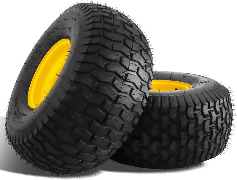 Photo 1 of 2PCS 20x8.00-8 Lawn Mower Tires with Rim,20x8x8 Lawn Tractor Tires,20x8.00-8nhs Tires for Lawn Garden Tractors,4 Ply Tubeless,3.5" Offset Hub,3/4" Bushing with 3/16" Keyway,965lbs Capacity
