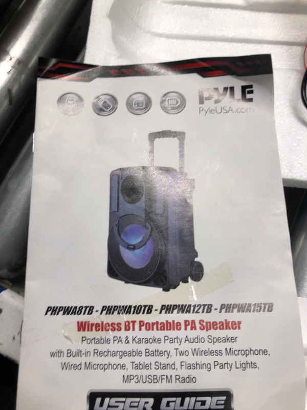 Photo 3 of 10’’ Portable PA Speaker System - Wireless BT Streaming PA & Karaoke Party Audio Speaker, Two Wireless Mic, Wired Microphone, Tablet Stand, Flashing Party Lights, MP3/USB//FM Radio - PHPWA10TB 10 inch Speaker System