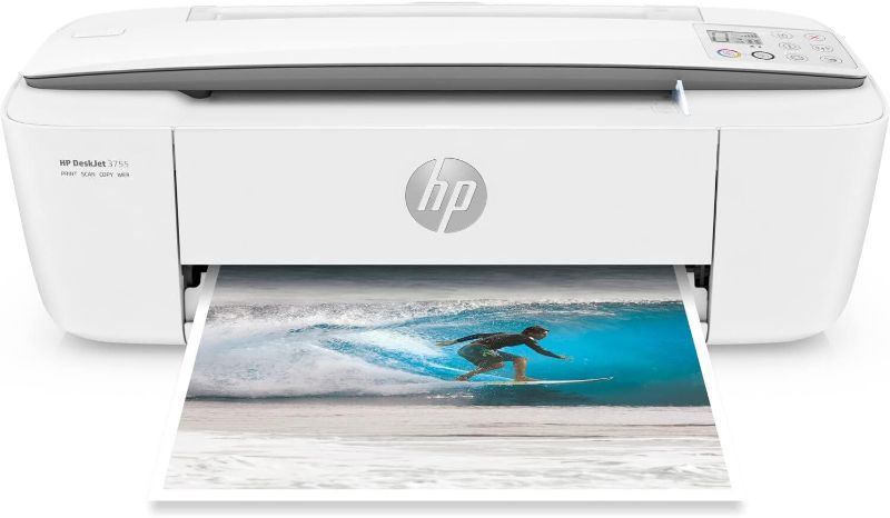 Photo 1 of HP DeskJet 3755 Compact All-in-One Wireless Printer with WiFi Mobile Printing, Scanner - Copier - Instant Ink Cartridge ready - Black/ Color Combo Printer - Stone Accent (J9V91A) (Renewed)

