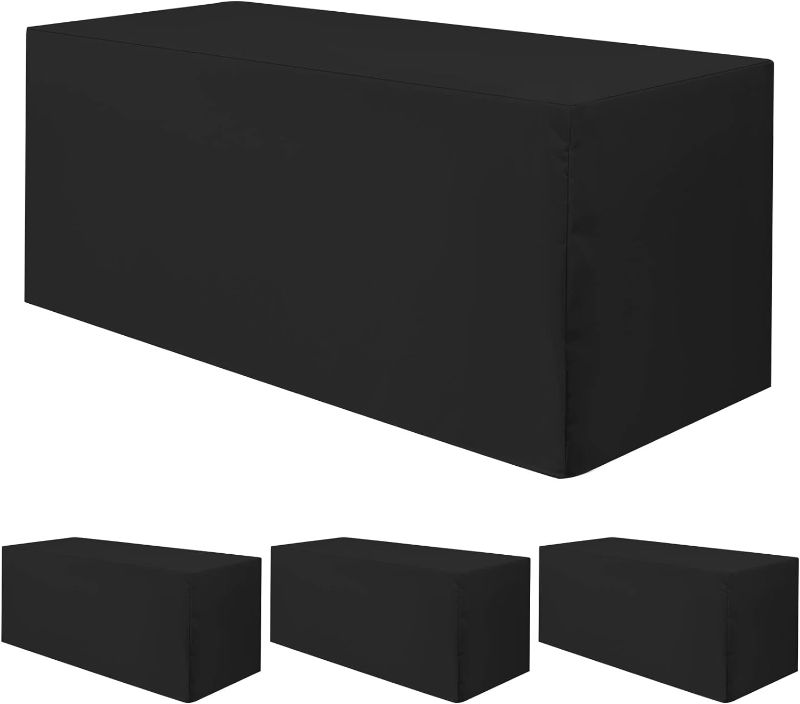 Photo 1 of 4 Pack 6 ft Black Fitted Tablecloth - 72 x 30 Inch Fitted Polyester Table Cover Rectangular Table Cloth for Wedding, Banquet, Party, Buffet Table, Holiday Dinner, Trade Show, Restaurants
