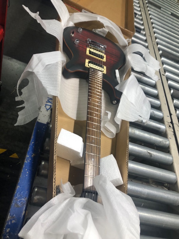 Photo 3 of Volgoa VRS1983 Solid Body 6-String Electric Guitar with Printed Maple Veneer, Humbucker Pickups, Mahogany Body, and Maple Neck (Red Burst)