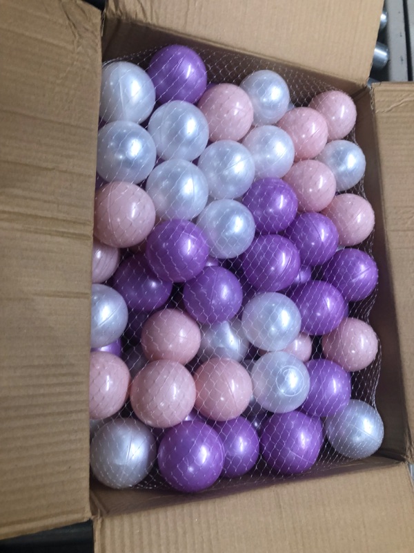 Photo 3 of EOSAU 100PCS Ball Pit Balls 2.16in Bright Color Ball Crush Proof Plastic Balls for Toddler Baby Playhouse Ball Pool Birthday Party Decoration (Pearl Pink, Purple, White)