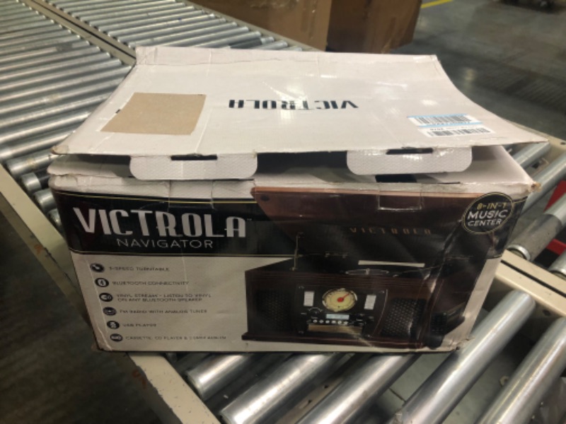 Photo 1 of Victrola 8-in-1 Bluetooth Record Player & Multimedia Center, Built-in Stereo Speakers - Turntable, Wireless Music Streaming, Real Wood | Espresso Espresso Entertainment Center