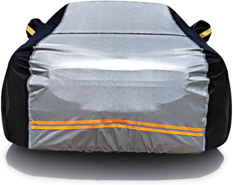 Photo 1 of 6 Layers Car Cover for Automobiles All Weather Waterproof, Outdoor Full Exterior Cover Rain Sun UV Snowproof Protection with Zipper Cotton, Mirror Pocket for Sedan (190-195 inch)