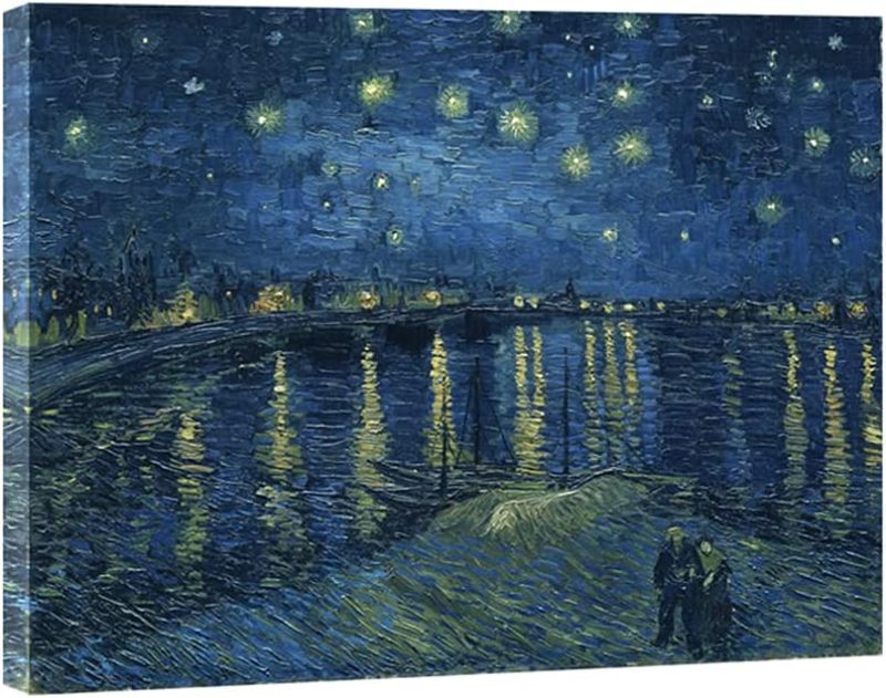 Photo 1 of **USED** Wieco Art Starry Night Over the Rhone by Van Gogh Famous Oil Paintings Reproduction Modern Framed Giclee Canvas Print Artwork Seascape Pictures on Canvas Wall Art for Home Office Decorations