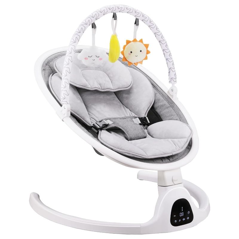 Photo 1 of Baby Swing, Newborn Essentials Baby Must Haves Bouncer with Mat & Pillow for Infants 0-12 Months, 5 Speeds, Remote/Touch Control, Indoor & Outdoor Use