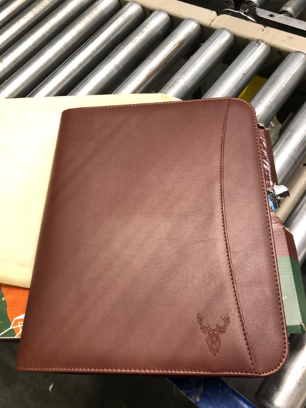 Photo 3 of Wundermax Portfolio Binder - 13 x 10.5 x 1.8 Inch, Vegan Leather, 3-Ring Padfolio for Women and Men w/Zipper, Detachable Binder, Notepad and Pockets for Tablet, Resume and Documents - Brown 13 x 10.5 in Padfolio 3 Ring Binder Brown