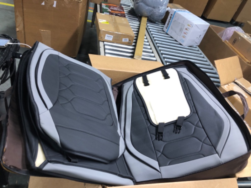Photo 1 of OASIS AUTO Car Seat Covers Accessories Full Set Premium Nappa Leather Cushion Protector Universal Fit for Most Cars SUV Pick-up Truck, Automotive Vehicle Auto Interior Décor (OS-004 Black&Gray) FULL SET BLACK&GREY