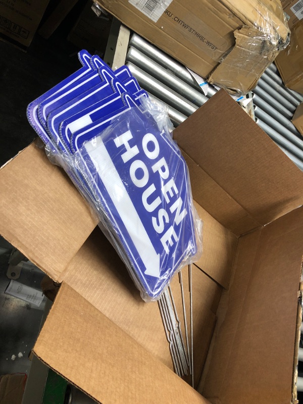 Photo 1 of 5 Pcs Open House Signs for Real Estate with Stakes 12 x 16 Inches Large Open House Sign Double Sided Estate Sale Signs with Directional Arrows Real Estate Agent Supplies Realtor (Blue)