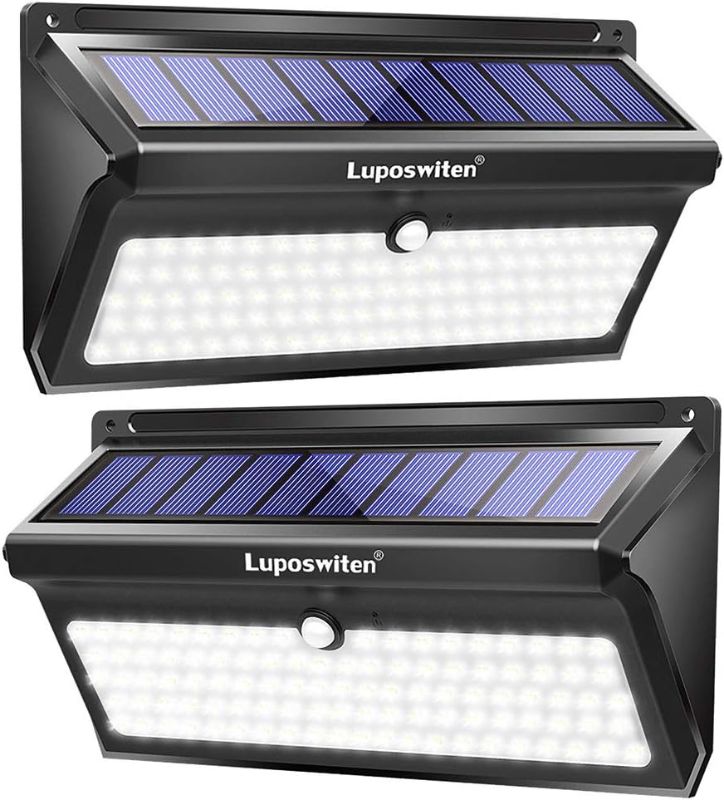 Photo 1 of Luposwiten 100 LED Solar Lights Outdoor Waterproof - 2000 Lumens Solar Motion Lights Outdoor with 125° Lighting Angle, Easy-to-Install for Front Door, Yard, Garage, Garden (2-Pack)