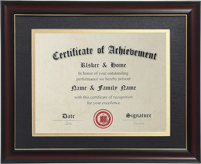 Photo 1 of ELSKER&HOME 8.5x11 Diploma Frames with Mat,Classic Cherry Wood,8.5x11 Inch or 11x14 Inch Without Mat - For Document/Certificate Frame(Double Mat, Matte Black with Gold Rim)