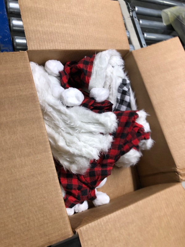 Photo 3 of 24 Pieces Santa Hat Christmas Santa Hat Plaid Christmas Hat Plush Hat for Adults Kids Xmas Costume Party and Holiday Event Red With Black and Black With White