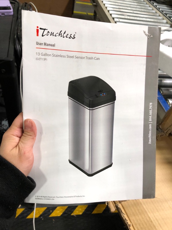 Photo 4 of ***TOUCH DOES NOT WORK***** 13 Gallon Automatic Trash Can with Odor-Absorbing Filter and Lid Lock, Power by Batteries (not included) or Optional AC Adapter (sold separately), Black / Stainless Steel