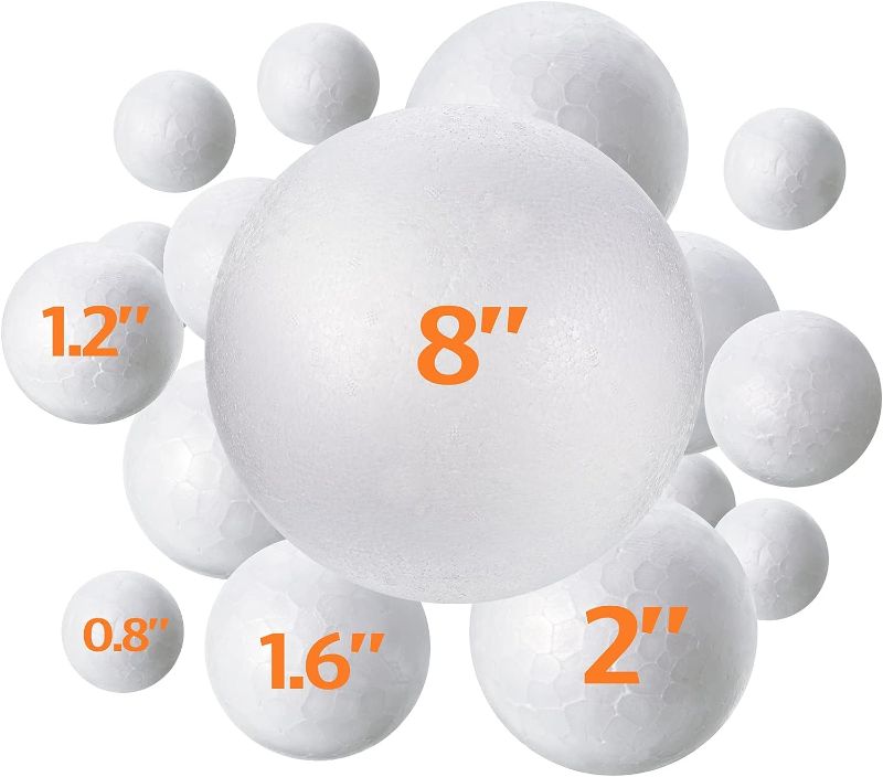 Photo 1 of 73 Pack Foam Balls White Foam Craft Balls Assorted Sizes Polystyrene Ball for Art and Craft DIY Supply School Party Modeling Project Holiday,5 Sizes 8, 2, 1.6, 1.2, 0.8 Inch