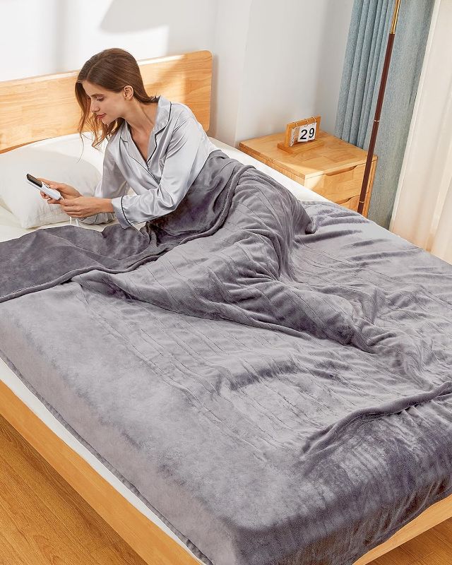 Photo 1 of Heated Blanket Electric Blanket Full Size, 72" x 84" Heating Blanket with 6 Heating Levels & 1-10 Hours Auto Off, Soft Cozy Flannel Electric Heated Blanket with Fast Heating for Full Body, Silver Gray