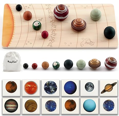 Photo 1 of 3D Wooden Solar System Model Board?Montessori Planets Balls?Educational Planets Toys?Space Learning Toys?Astronomy for Kids/Adults for Home Office Desk Decorations