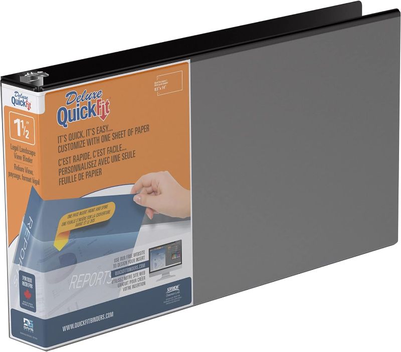 Photo 1 of QuickFit Landscape 3 Ring Legal Binder, Heavy-Duty Round-Ring Binder with Clear-View Cover, 8.5" x 14", Round Ring, Black