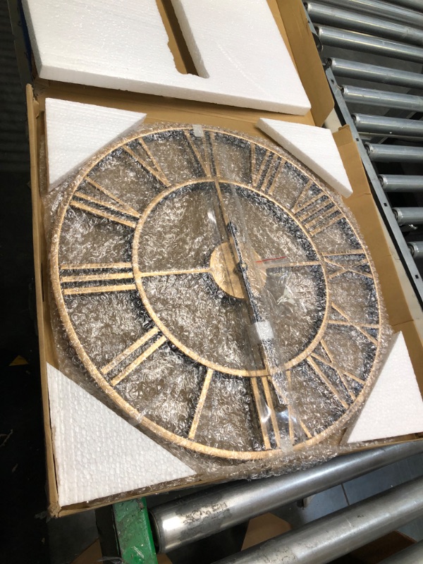 Photo 1 of 20” Mute Retro Wall Clock, Roman Numerals Art Creative Clock Vintage Silent Metal Clock Industrial Gear Clock, Silent Non Ticking Large Round Decorative Clock for Living Room, Kitchen, Home, Loft Gold