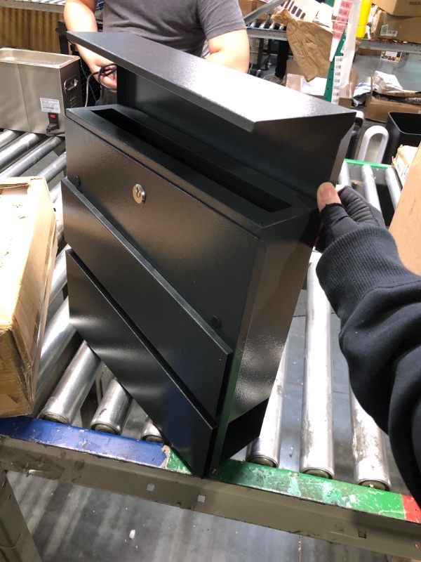 Photo 1 of Ydocabinit Mailbox Wall Mount,Large Capacity Locking Mailbox for Outside,Galvanized Steel Cover and Rust-Proof Metal Post Box with Newspaper Holder,14.6"x14.6"x4.3" Grey, MD002-2G 002-2-dark Grey