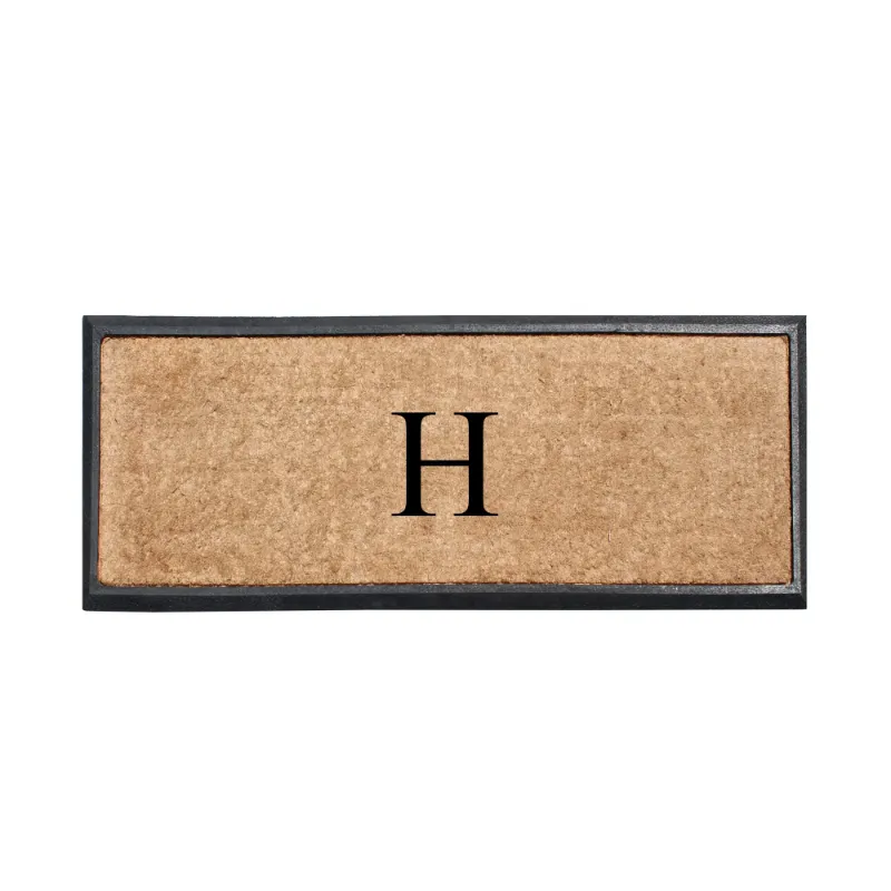 Photo 1 of A1HC Heavy Duty Frame Molded Double Door Mat Black/Beige 24 in. x 48 in. Rubber and Coir Monogrammed H Door Mat