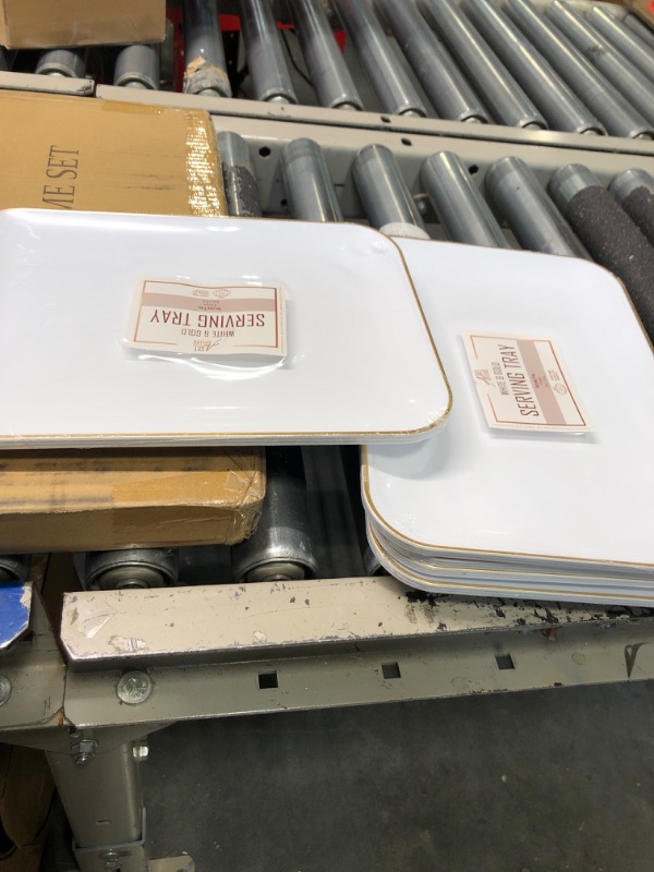 Photo 2 of 3 Pack Plastic Serving Trays for Party - White and Gold Serving Tray 8 by 11 in - Heavy Duty Dessert Trays for Food - Rectangular Party Serving Trays - Premium Party Trays - Gold Platters