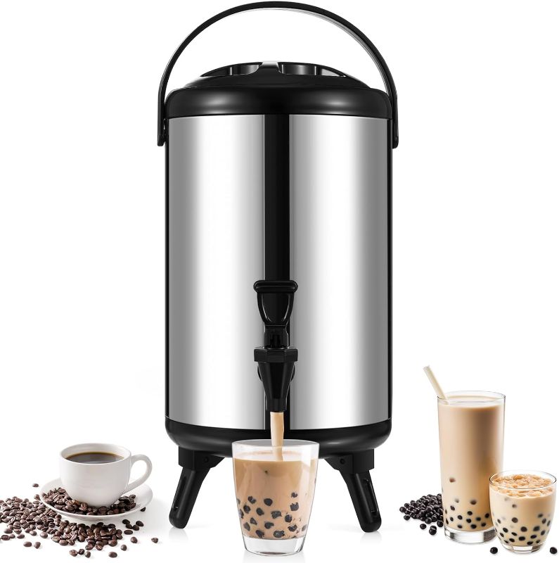 Photo 1 of Baderke 4.8 Gallon/ 18 L Insulated Beverage Dispenser Stainless Steel Cold and Hot Beverage Dispenser Tea Dispenser with Spigot for Party Hot Tea Milk, Cold Milk, Water Juice Drink, Silver