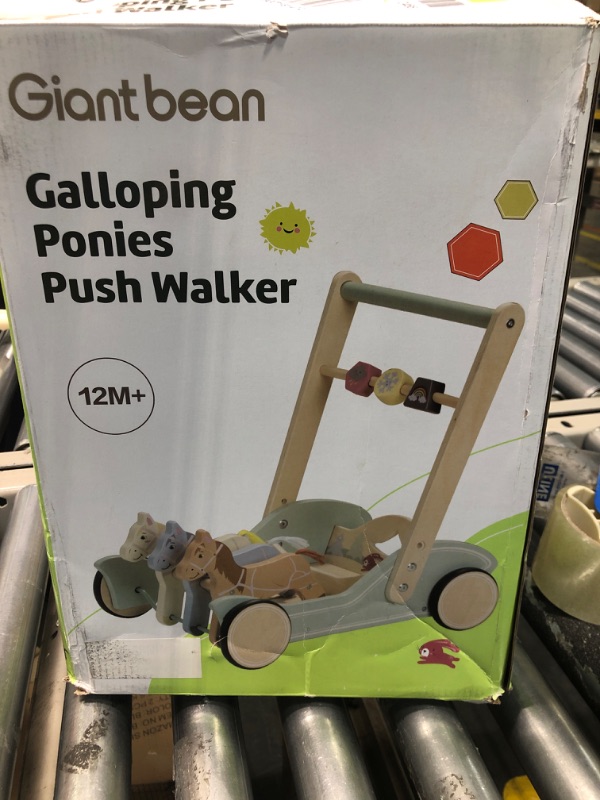 Photo 2 of Giant bean Wooden Baby Walker for Boys and Girls, Galloping Ponies Push and Pull Learning Activity Walker, Baby Push Walker Toys Develops Motor Skills & Stimulates Creativity Galloping Ponies walker