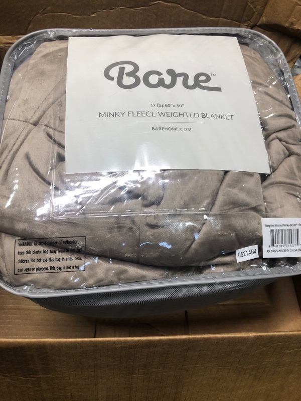 Photo 2 of 17 lb 60" x 80" Weighted Blanket Minky Fleece Taupe by Bare Home