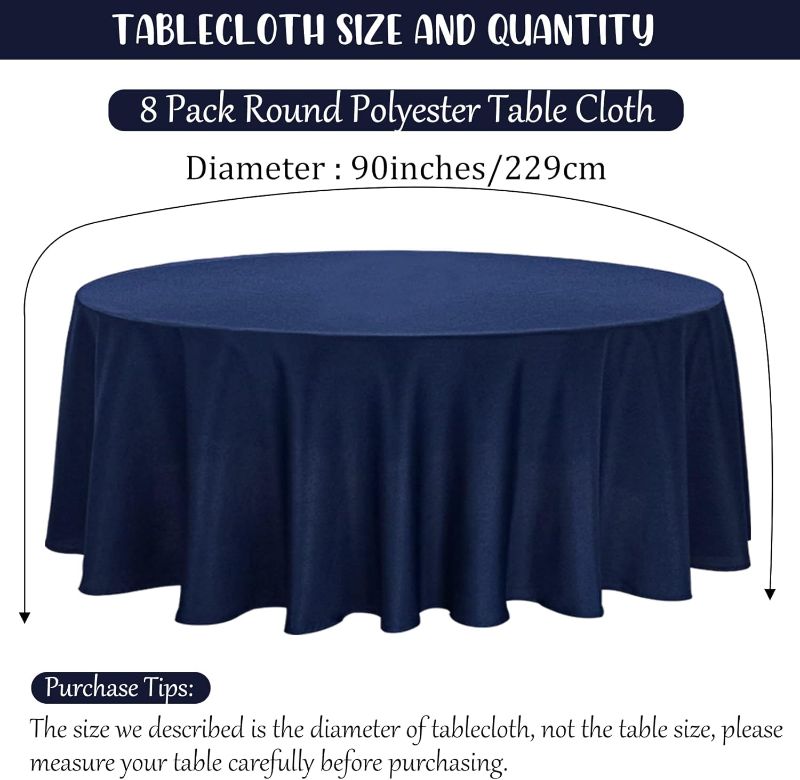 Photo 1 of  1 Thick Premium Round Tablecloth 90 Inch Round Table Covers Washable Polyester Fabric Round Table Clothes for Wedding Party Reception Banquet Buffet Restaurant (Navy Blue, 90 Inch) Navy Blue 90 Inch
