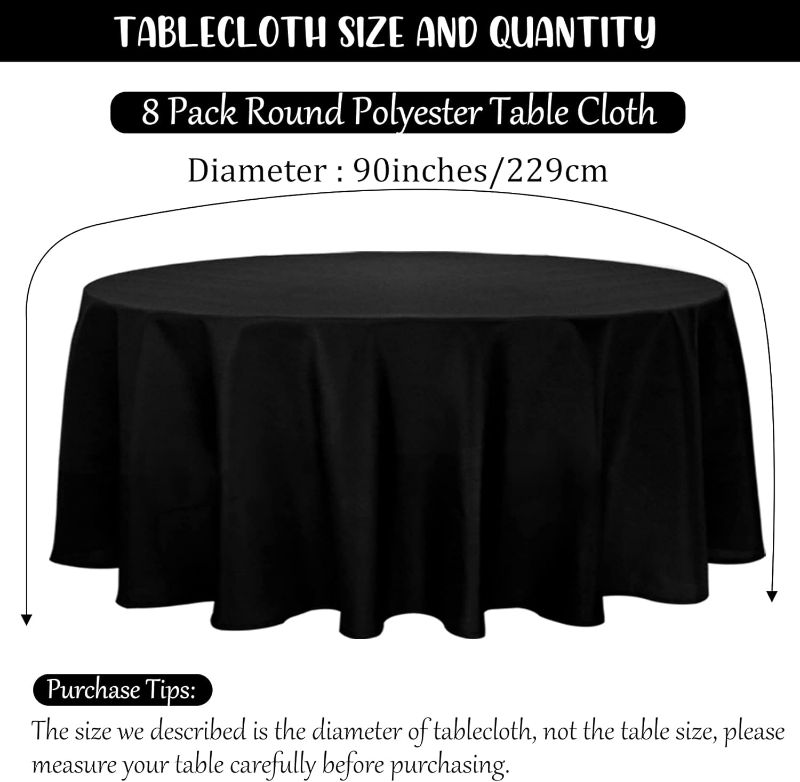 Photo 1 of 1 Pack Thick Premium Round Tablecloth 90 Inch Round Table Covers Bulk Washable Polyester Fabric Round Table Clothes for Wedding Party Reception Banquet Buffet Restaurant (Black, 90 Inch) Black 90 Inch