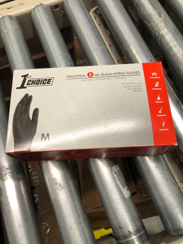 Photo 1 of 1st Choice - Black Nitrile Disposable Gloves - 5 mil - Latex Free - Non-Sterile - Food Grade - Puncture Resistant Large (Pack of 100) Box of 100