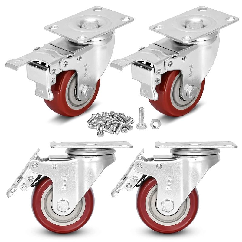 Photo 1 of 3 inch Heavy Duty Casters Load 1500lbs,Lockable Bearing Caster Wheels with Brakes,Swivel Casters for Furniture and Workbench?Set of 4 (Free screws)