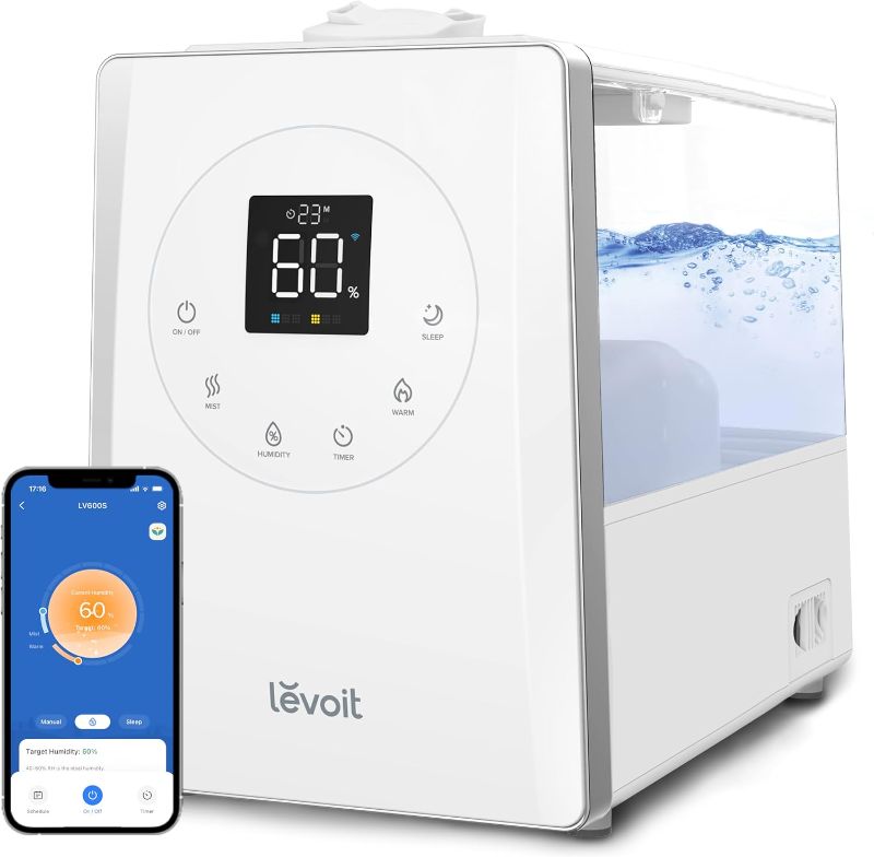 Photo 1 of LEVOIT LV600S Smart Warm and Cool Mist Humidifiers for Home Bedroom Large Room, (6L) 753ft² Coverage, Quickly & Evenly Humidify Whole House, Easy Top Fill, App & Voice Control - Quiet Sleep Mode