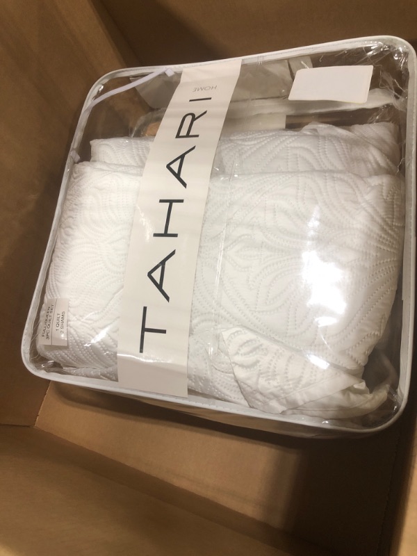 Photo 3 of Tahari Home | Wendy Bedding Collection | Luxury Premium Ultra Soft Quilt Coverlet, Lightweight Comfortable 3 Piece Set, Elegant Modern Embossed Charmeuse Print, Full/Queen, White Full/Queen White