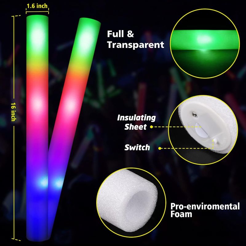 Photo 1 of LUDILO Foam Glow Sticks Bulk 36Pcs Glow Sticks Party Pack LED Foam Sticks with 3 Modes Colorful Flashing Glow Party Supplies Light Up Foam Sticks for Wedding Concert Birthday Halloween Party Favors