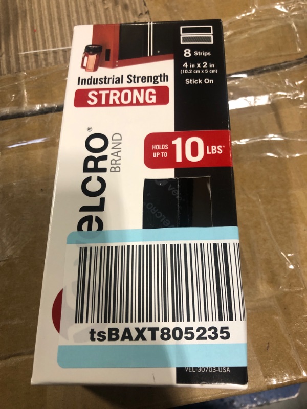 Photo 2 of VELCRO Brand Heavy Duty Fasteners | 4x2 Inch Strips with Adhesive 8 Sets | Holds 10 lbs | Black Industrial Strength Stick On Tape | Indoor or Outdoor Use (VEL-30703-USA) Black 4in x 2in Tape