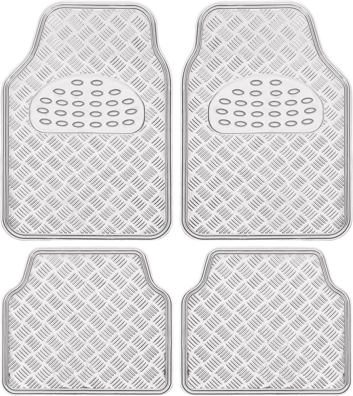 Photo 1 of BDK Universal Fit 4-Piece Metallic Design Car Floor Mat - (Silver) (MT-641-SL)