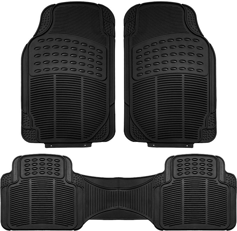 Photo 1 of FH Group Automotive Floor Mats Solid ClimaProof for all weather protection Universal Fit Trimmable Heavy Duty fits most Cars, SUVs, and Trucks, 3pc Full Set Black