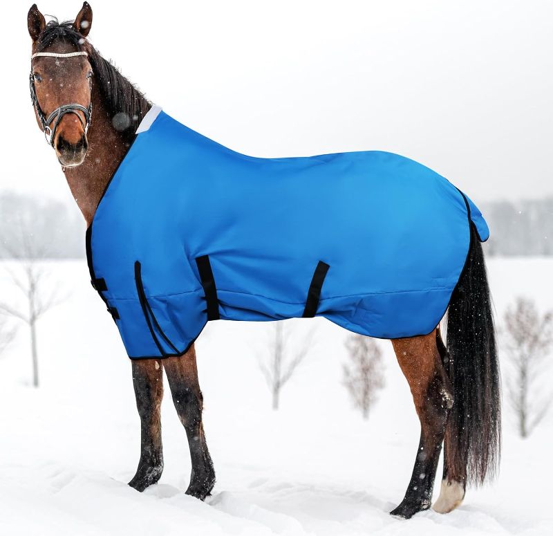 Photo 1 of Horse Blankets 600d Waterproof Horse Turnout Blanket Breathable Horse Winter Blanket Heavy Snow Proof Horse Care Sheets, Royal Blue, 280 g Fill (78 Inch)